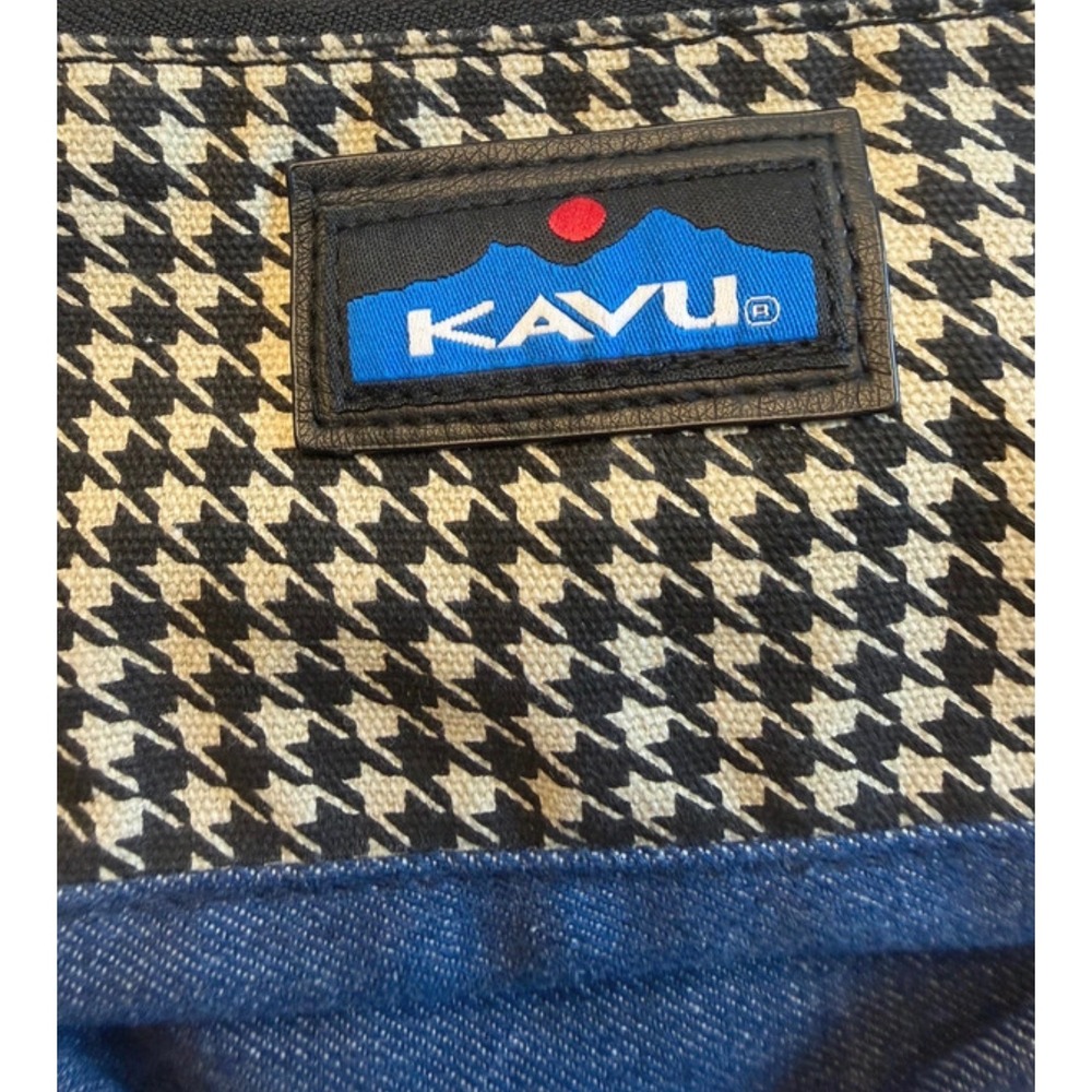 KAVU Pixie Pouch Houndstooth and Denim Accessory Makeup Bag Black Tan Blue - Picture 4 of 4